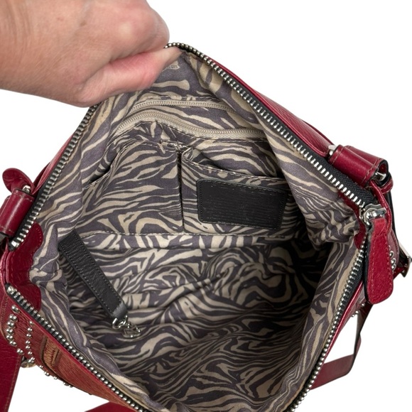 Y2K Brighton Bowie Red Leather Studded Shoulder Bag with Silver Heart Charm - Picture 8 of 16